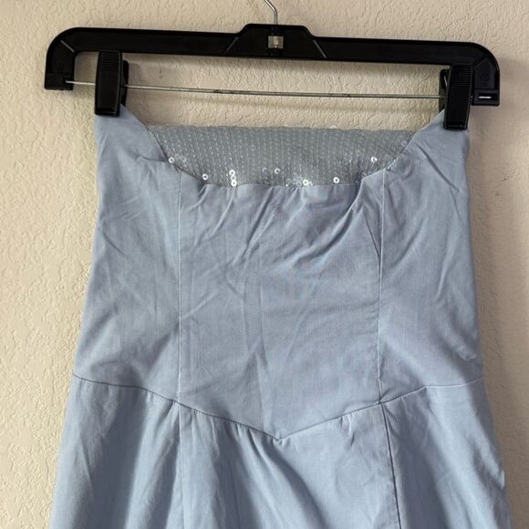 Anthropologie Strapless Slim Midi‎ Dress Sz 6 French Blue Sequin Party Cocktail - Picture 8 of 9